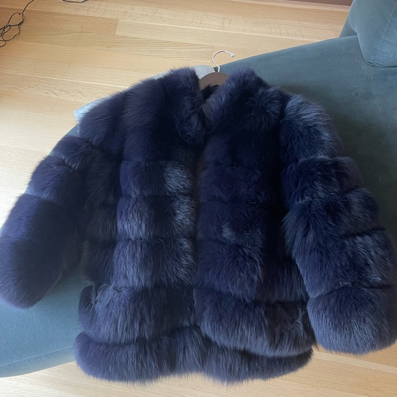 Navy Blue Fox fur coat - Picture 2 of 7